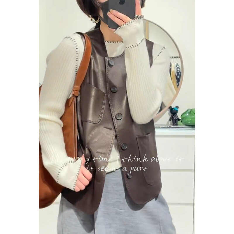 2023 Genuine Leather Women's Vest Short Autumn New Korean Fit Leather Jacket