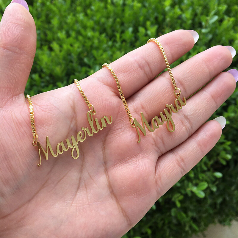 Personal isierte benutzer definierte Name Edelstahl Halskette Anhänger für Frauen Mädchen Gold Box Kette Halsreif Handschrift Typenschild Halskette