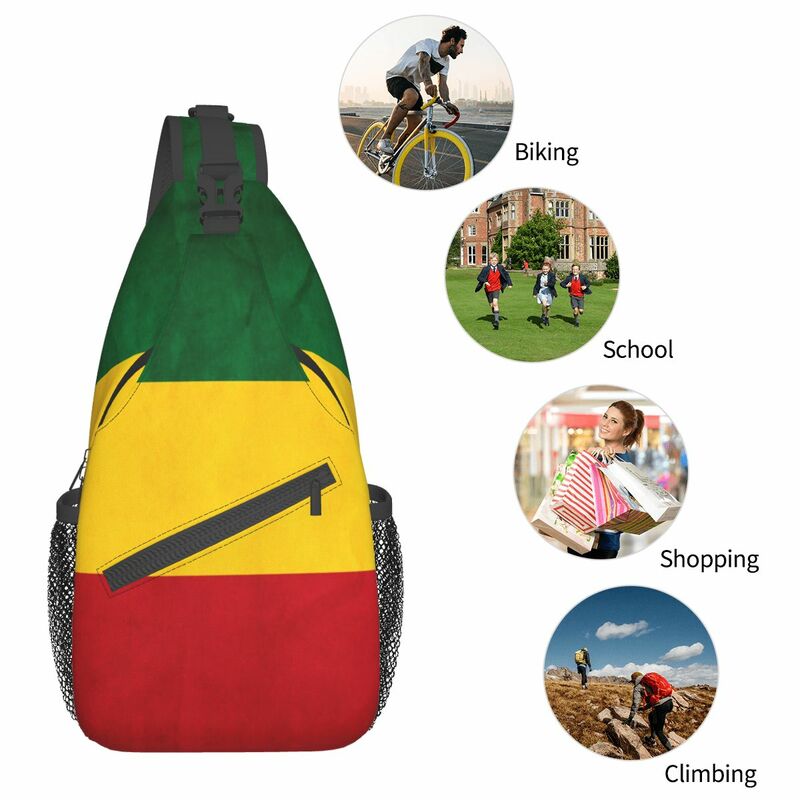 Judah bendera Rasta tas selempang kecil, tas dada, tas punggung bepergian mendaki gunung, tas buku modis