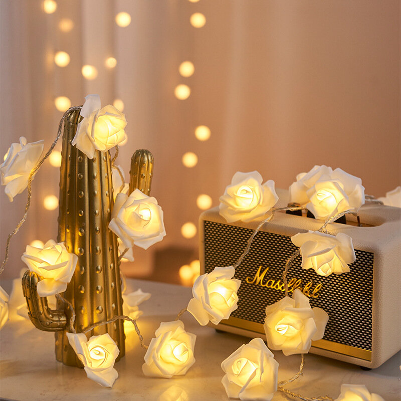 Flowe lampu setrip LED karangan bunga, hiasan pohon Natal hadiah Hari Valentine pernikahan, karangan bunga untuk luar ruangan rumah