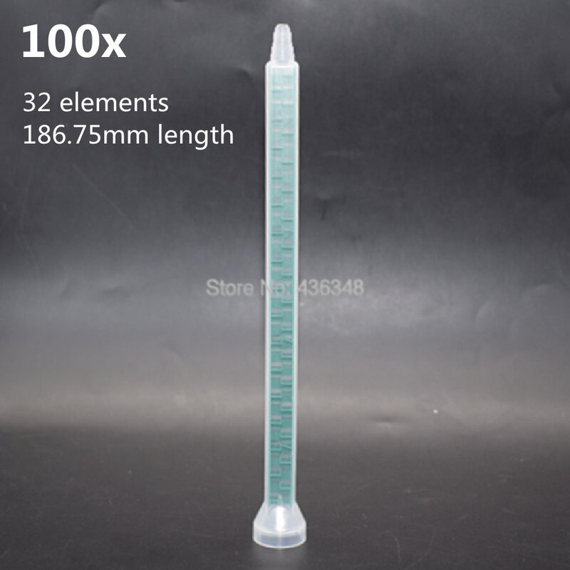 100pcs Epoxy Mixer Nozzle Resin Adhesive Mixing Nozzle 32 Elements Tip for 1:1/2:1 Mix Ratio 200ml/400ml Two Part Cartridge Tube