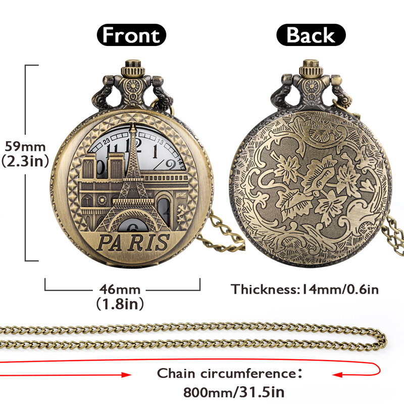 Retro brąz z ażurową dekoracją kwarcowy zegarek kieszonkowy zegarek konstelacji Steampunk wisiorek wieża eiffla zegar łańcuchowy Scenic Spot pamiątka prezent
