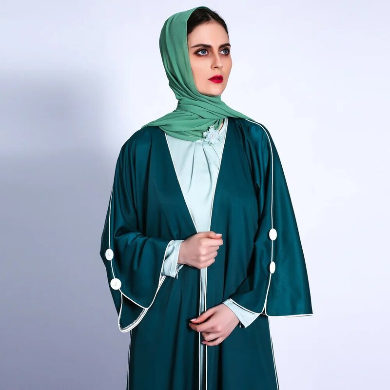 Áo Dây Femme Musulmane Bên Ngoài Cardigan Hồi Giáo Đầm Nữ Màu Trơn Rời Eo Cardigan Abaya Kimono