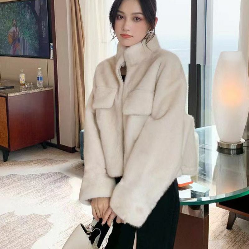 Faux Fur Coat Women Long Sleeve Thickening Keep Warm Flurry Jackets Zipper Fly  Winter Preppy Style  s Fall T962