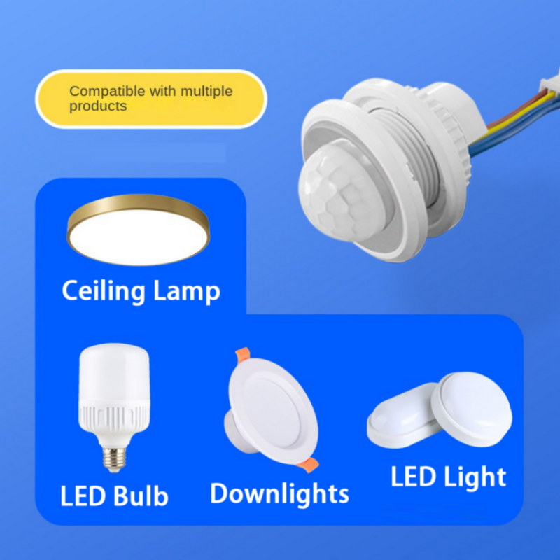 Lampu Sensor gerak inframerah PIR, sakelar lampu detektor gerakan LED 85V-265V dapat disesuaikan, pendukung grosir