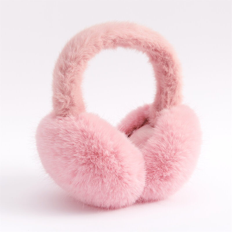 Anjj penutup telinga berbulu merah muda baru penutup telinga bulu kelinci tiruan lucu mode Aksesori hangat musim dingin hadiah untuk teman wanita