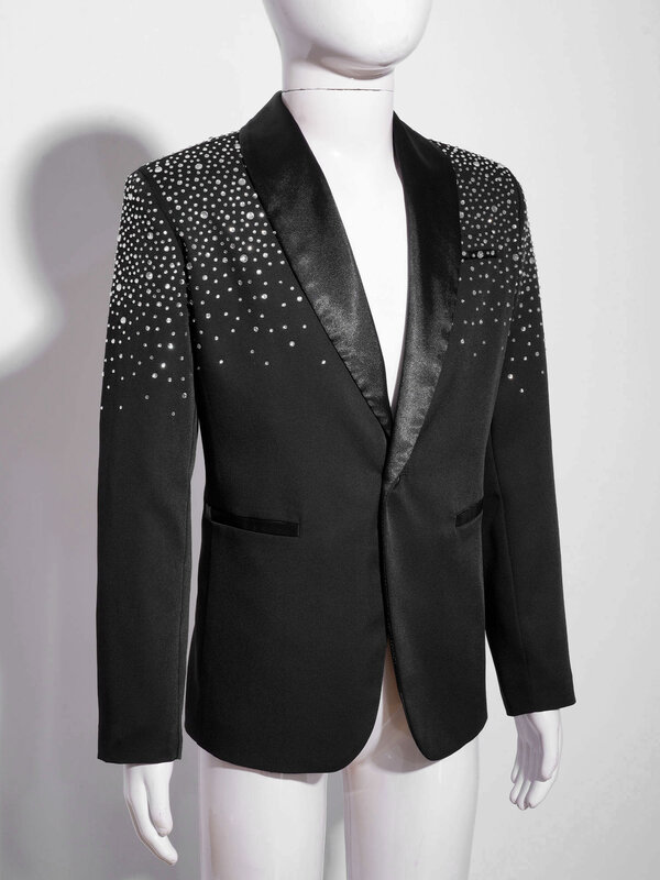 Kids Party Blazer Long Sleeve Tuxedos for Boys Shiny Rhinestone Fully Lined Outerwear for Evening Wedding Formal Suits Jacket