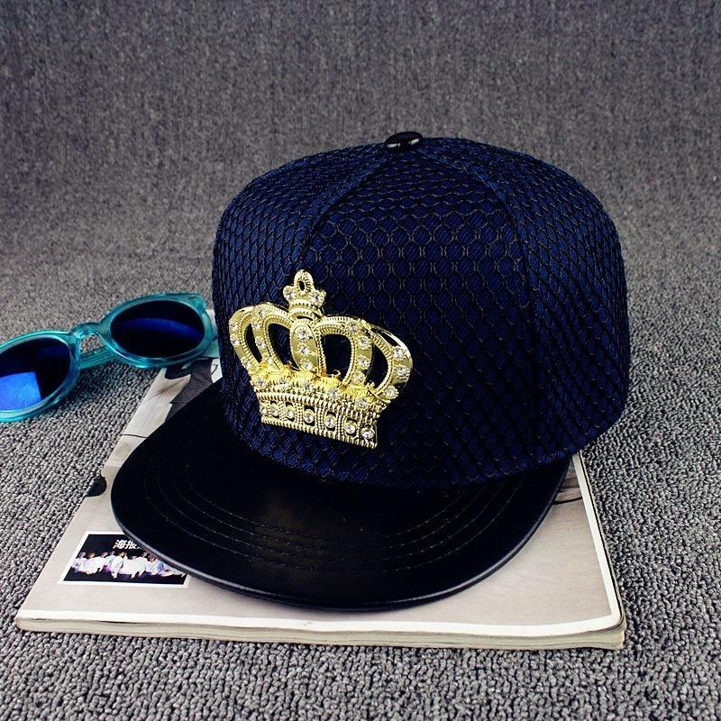 Europejski Standard metalowe czapka-korona czapka w stylu hip-hop uliczny styl czapka z daszkiem czarne płaskie z szerokim rondem kapelusz słońce
