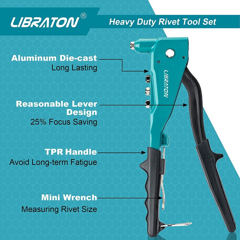 Libraton Heavy Duty Rivet Gun,มืออาชีพที่มีประสิทธิภาพ Riveter, Pop Rivet Gun,ด้วยตนเอง Riveting เครื่องมือสำหรับโลหะ,ไม้,พลาสติก