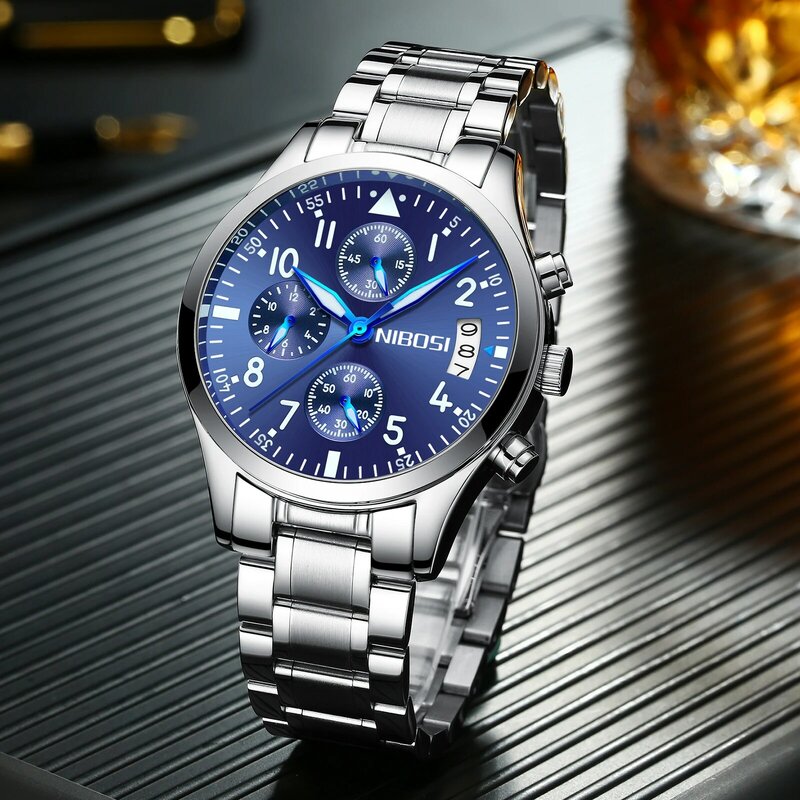 NIBOSI 남성용 방수 크로노그래프 시계, 스포츠 시계, 쿼츠 손목시계, 최고 브랜드 럭셔리 패션