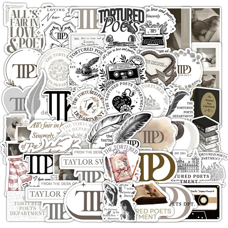 10/30/50pcs Album TTPD Tortured Poets Depertment Stickers Hot Singer Taylor Swift Folk Music Sticker Decals DIY Stationery Diary
