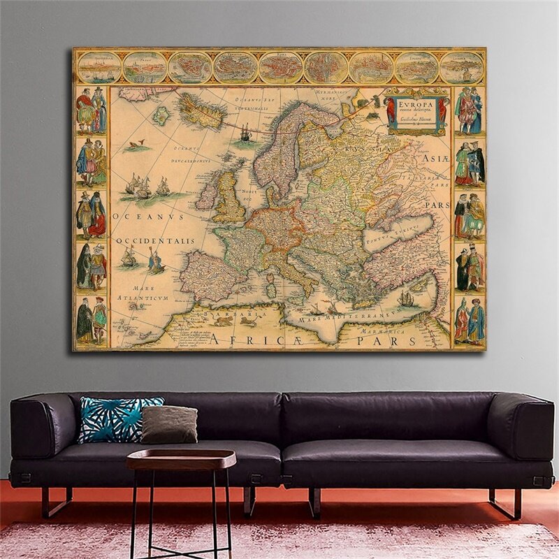 59*42cm Retro mapa włókniny płótnie malarstwo ścienne sztuka obraz w stylu Vintage plakat i druki salon Home Decor szkolne
