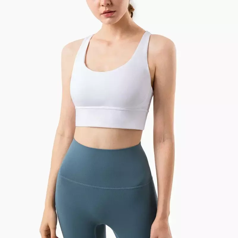 Lemon Bra Yoga Gym lembut wanita Bra olahraga Fitness atletik Bra dengan bantalan dada Tank Top ketat seksi silang warna polos