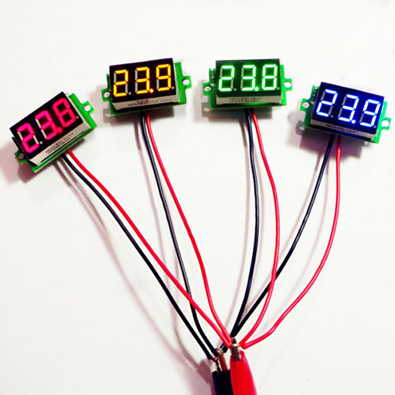 Voltmètre numérique à affichage LED pour batterie de voiture, 2 en 1, 0.36 pouces, DC 5V, 12V, 24V,-20 à 100 °C