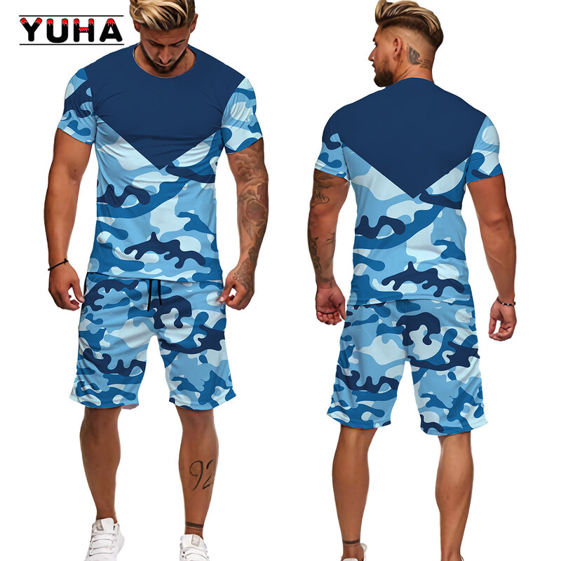 Yuha 2022 nova camisa laranja dos homens do verão terno de manga curta estilo rua roupas esportivas, colorido camiseta shorts casual solto ajuste