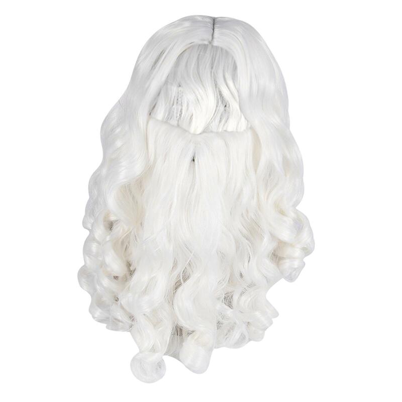 Santa Hair and Beard Set Durable Long White Props Fancy Dressing up for Holidays Festivals Xmas Masquerade Stage Performance