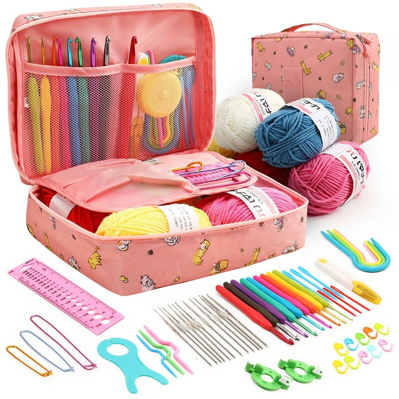 Kits de ganchillo para principiantes y principiantes, herramientas de tejer de mano portátiles, multicolor, 53 unidades