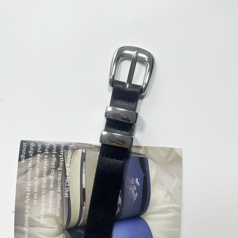 Sabuk kulit A01, ikat pinggang gesper hitam tipis untuk pria dan wanita