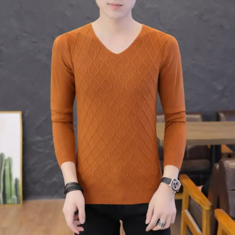 남성용 V넥 칼라 스웨터, 클래식 기본 스웨터, 통기성 니트 스웨터, 가을 포멀 청소년