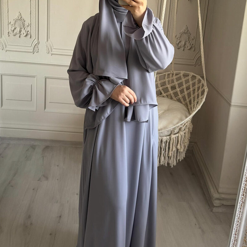 Hooded Abaya Prayer Dress with Attached Hijab Scarf Flare Sleeves One Piece Jilbab Muslim Women Ramadan Eid Dubai Islam Clothing