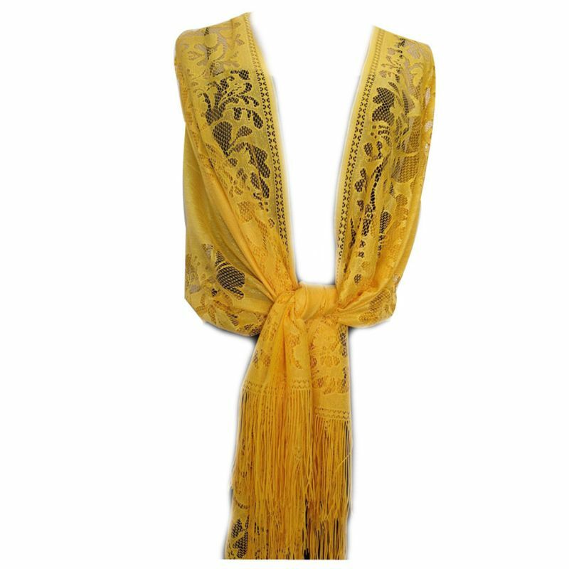 Bufanda para mujer los años 20, 185x63cm, borlas con flecos encaje Floral ganchillo ahuecadas
