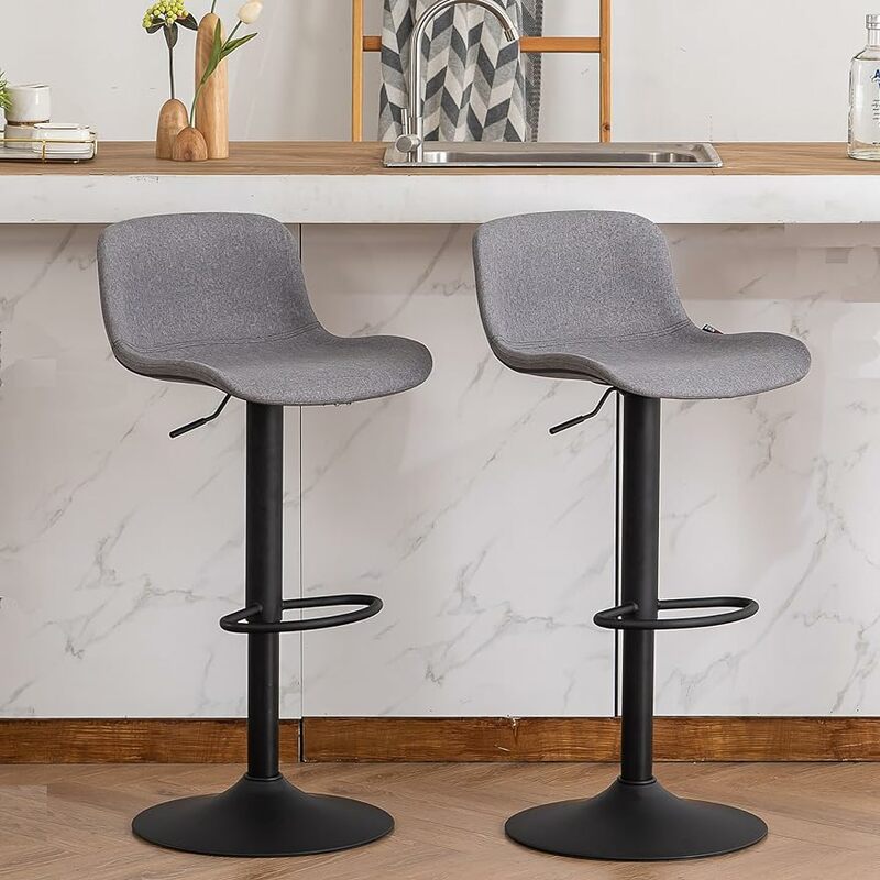 Fabric Grey Bar Stools Set of 2 Adjustable Counter Height Barstools Swivel Modren Shell Bar Stool