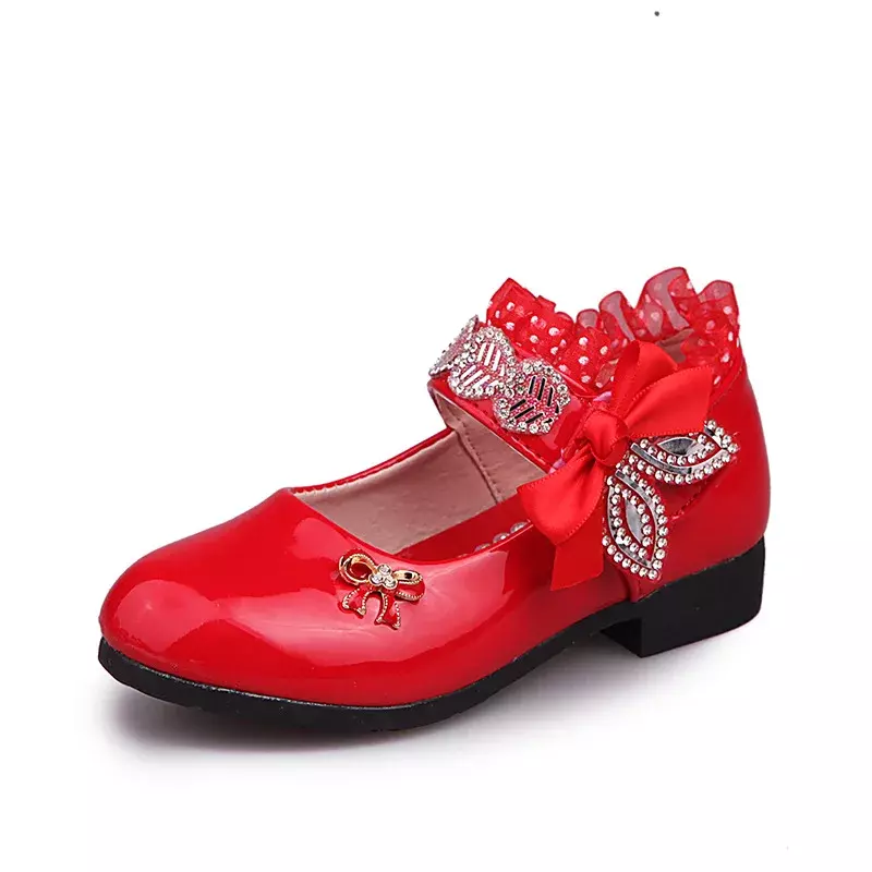 Zapatos de princesa para niña, calzado de baile de tacón alto, zapatos de cuero con diamantes de agua, Mary Jane, primavera y otoño