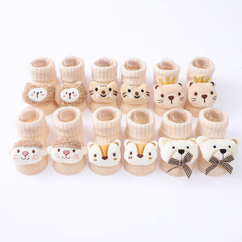 Meias de algodão macio para recém-nascido, animal de desenho animado, estilo coreano, meninas, meninos, primavera, outono, 3 pares, 0 a 12 meses