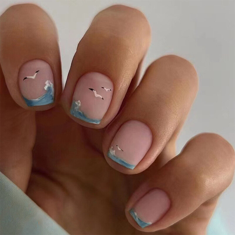 24 stücke kurze gefälschte Nagel Glitter drücken auf Nägel rosa Design Französisch falsche Nagel mit Kleber Stick auf Nägeln volle Acryl gefälschte Nagels pitzen