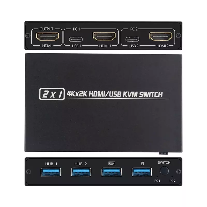 Commutateur KVM HDMI à 4 ports USB 4K, commutateur VGA, boîte de séparation pour partager l'imprimante, le clavier, la souris