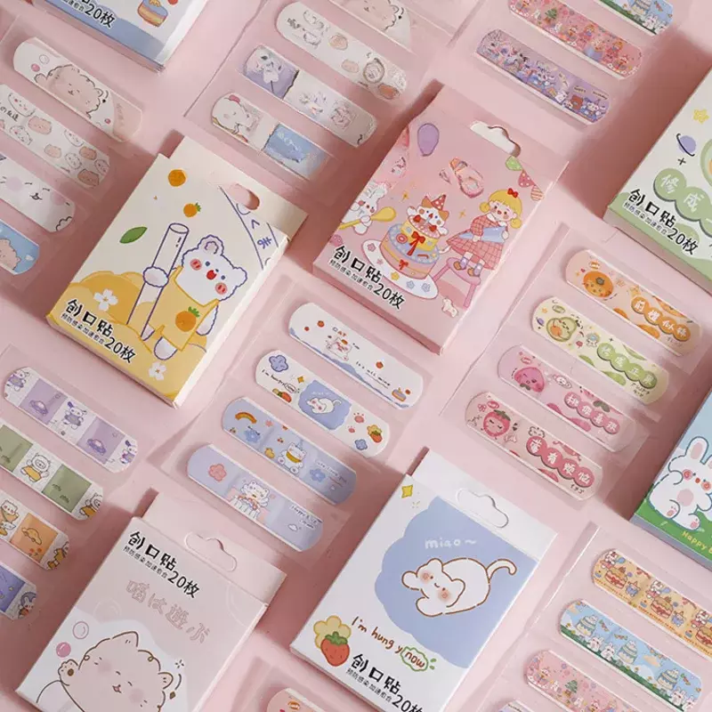 20pcs/box Cartoon Band Aid Waterproof Skin Patch Kawaii First Aid Strips Tape Wound Dressing Plaster Adhesive Bandages