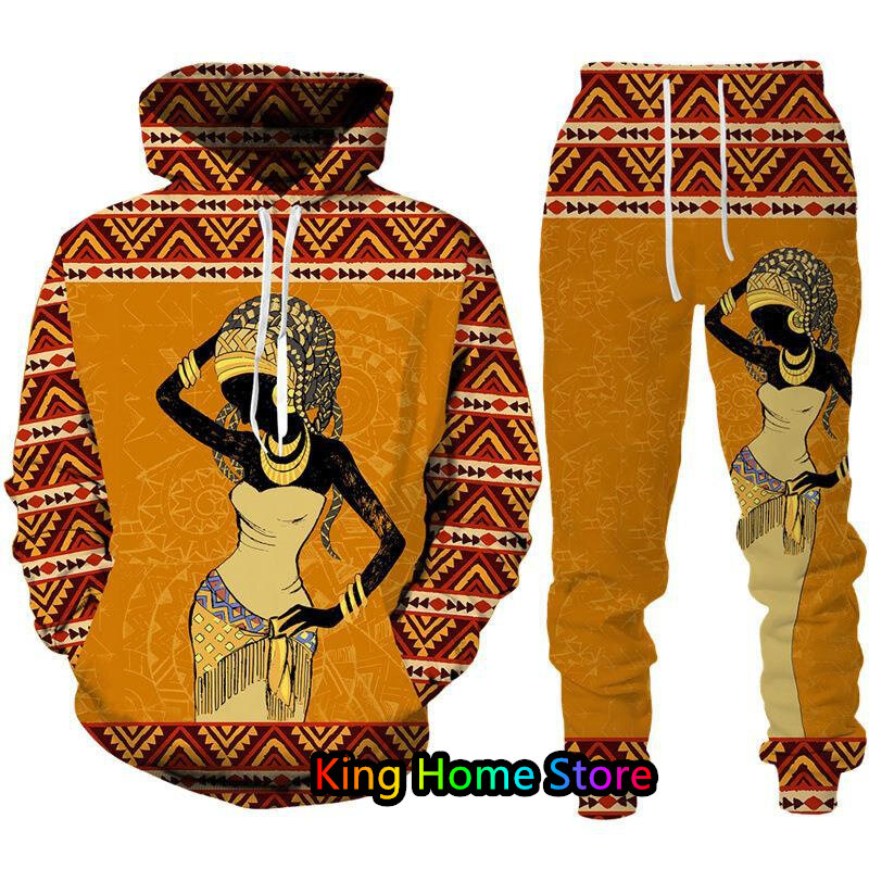 Mode Afrikaanse Etnische Stijl Mannen Vrouwen Hoodie Sets Men'sb Casual Capuchon Sweatshirt Jogging Broek Outfit Man Pullover Oody Hood