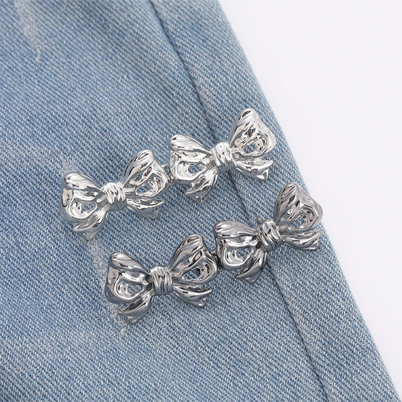 Bowknot Waist Buckle Detachable Pant Clips Jeans Button Snaps Adjustable No Sewing Waistband Tightener Clothing Accessories