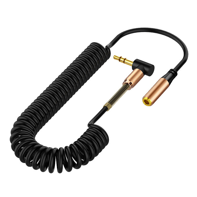 Cable de Audio retráctil de 3,5mm para teléfono móvil, Cable de extensión auxiliar negro macho a hembra para Mp3, Tablet, PC y portátil, nuevo resorte de codo