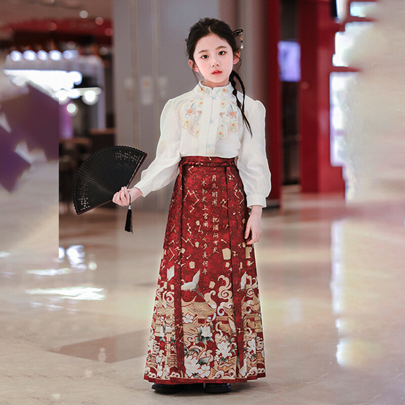 Новый оригинальный костюм Hanfu для девушек на весну и осень года с драконом Тан, парчовая юбка в китайском стиле с конским лицом