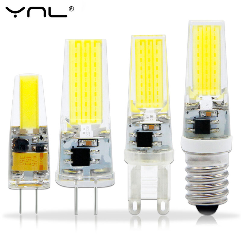 Lámpara LED COB G4 regulable, 6W, 9W, bombilla LED COB E14 AC/DC 12V, 220V, lámpara LED G9 COB, lámpara de araña, reemplazo de iluminación halógena