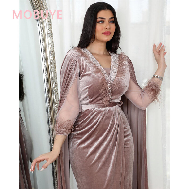 MOBUYE 2024, арабское дубайское платье с V-образным вырезом для выпускного вечера, до щиколотки, модное элегантное вечернее платье для женщин