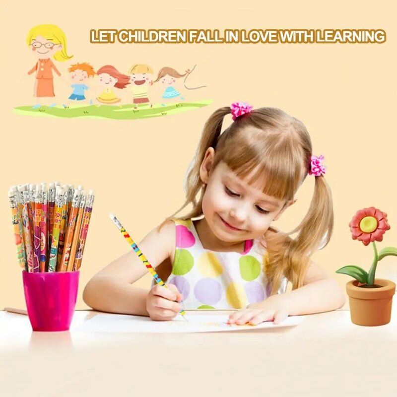 Crayons en bois avec dessus gommes pour enfants, fournitures de fête d'anniversaire amusantes, faveurs diverses, 24 crayons pour enseignants