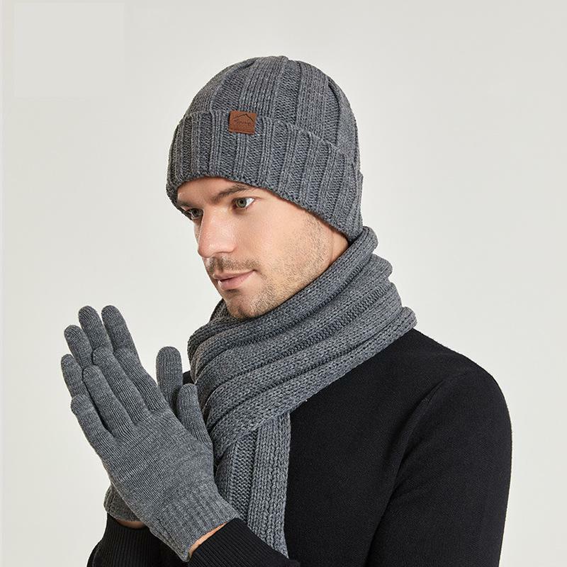COKK-Conjunto de tres piezas de gorro y bufanda de terciopelo para hombre y mujer, gorro de punto, guantes, accesorios de invierno para mantener el calor, novedad