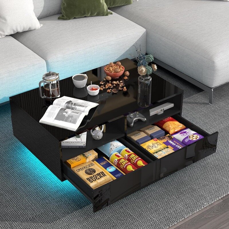 โต๊ะกาแฟ LED พร้อมลิ้นชักเลื่อน4อันโต๊ะกลางทันสมัยมีไฟ LED 20สี
