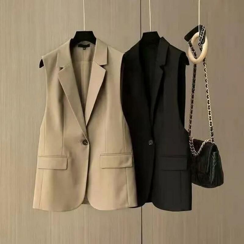 Płaszcz stylowy bez rękawów damska kamizelka z kołnierzem z tyłu-z rozcięciem elegancka garnitur biznesowy kurtka na lato moda damska