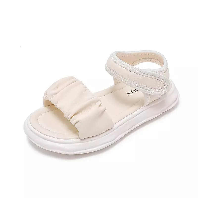 Sandalias planas informales para niños y niñas, zapatos de playa de Punta abierta, versátiles, a la moda, color negro y Beige, para verano