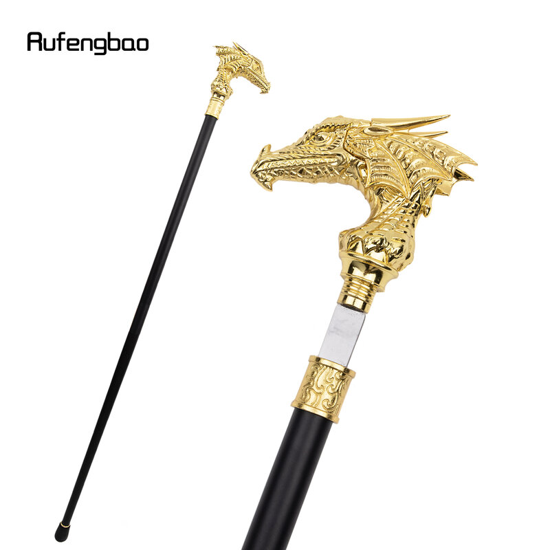 Golden Luxury Dragon Head Single Joint Walking Stick con piastra nascosta Self Defense Fashion Cane Plate Cosplay Crosier 93cm