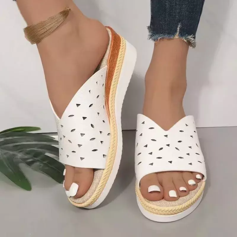 Zapatillas De cuña con punta abierta para Mujer, Sandalias De plataforma a la moda, chanclas informales De verano