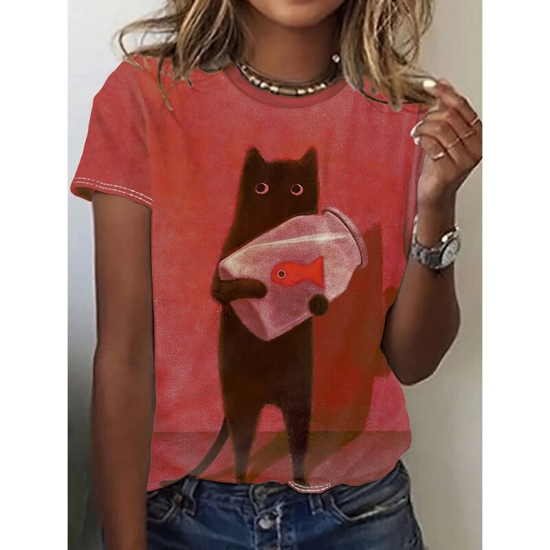 Damska koszulka letnia moda z krótkim rękawem Top na co dzień luźna oddychająca mikroelastyczny z okrągłym dekoltem koszulka damska odzież koszulka