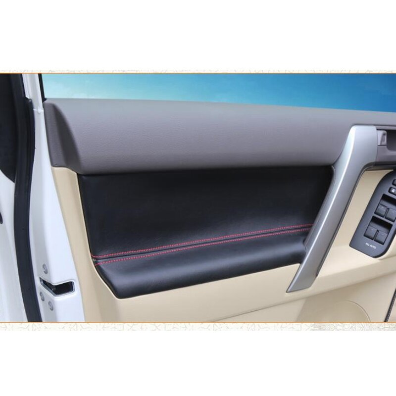 Reposabrazos del Panel de la puerta delantera/trasera, cubierta de cuero, embellecedor protector para Toyota Prado 2010-2018, con accesorios de montaje, 4 piezas