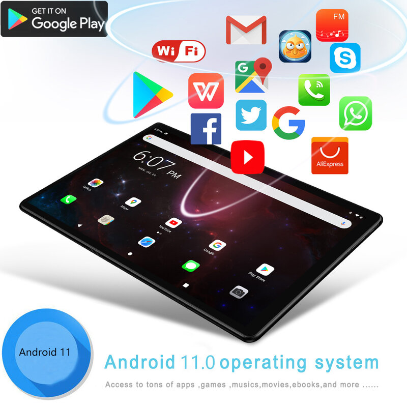 New 10 Inch Google Tablet Pc Octa Core 4GB RAM 64GB ROM 3G Phone Call Bluetooth Dual SIM Cards WiFi Tablets Android 11