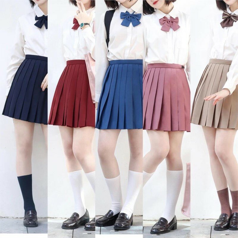 Saia plissada multicolorida básica para mulheres, uniforme escolar japonês JK, vestido curto sólido, trajes de Anime COS, vestido curto versátil, 42cm