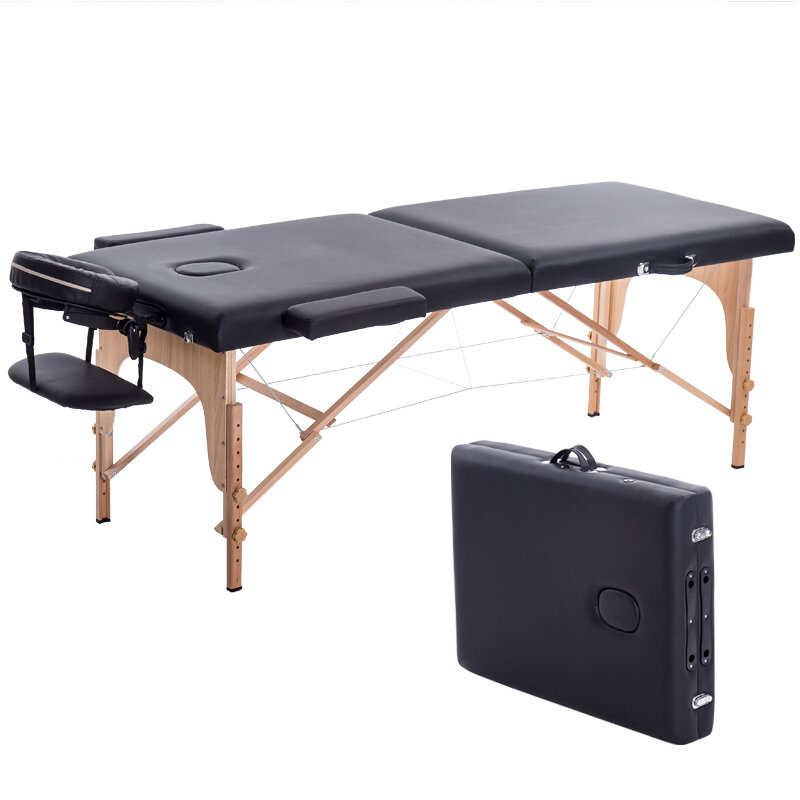 Table de massage de spa portable professionnelle, lit de beauté pliant, meubles de salon en bois, longueur 185cm, largeur 70cm, pliable avec sac