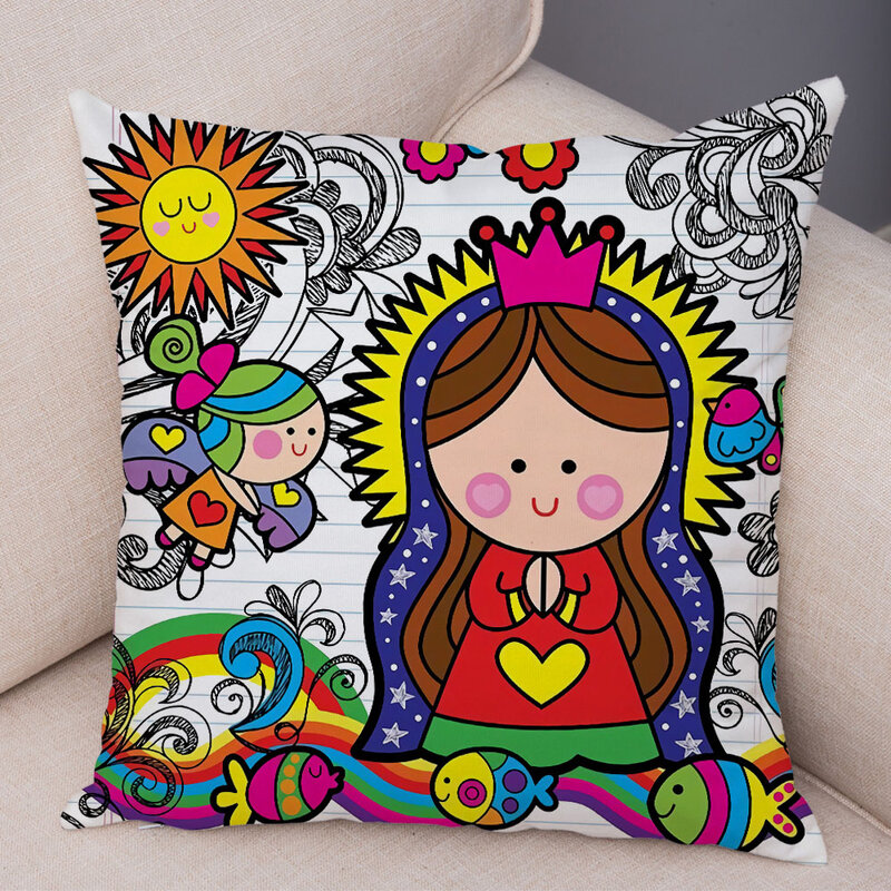 Funda de almohada de arte de la Virgen María, decoración Kawaii de dibujos animados para niños, funda de cojín para sofá, hogar, Coche